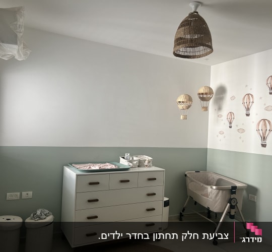 חדר ילדים עם קיר מעוצב בכדורים פורחים
